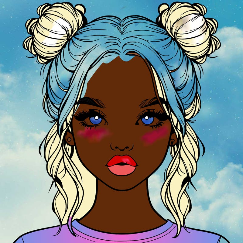realistic girl with two buns in hair and lips