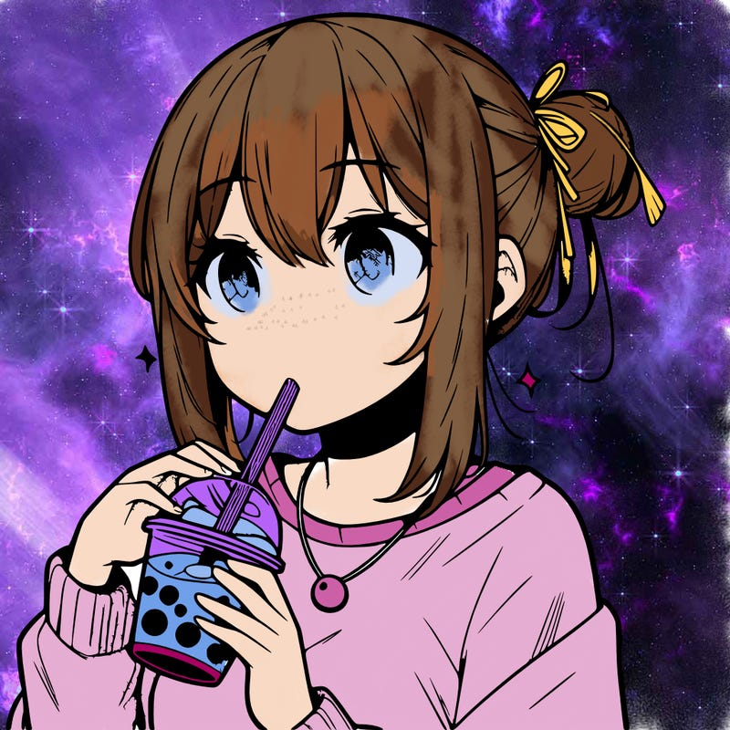 manga character drinking boba