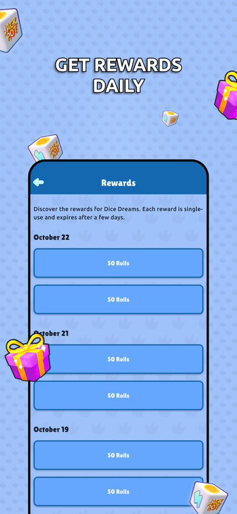 Lista diária de rolagens de dados grátis e recompensas para jogadores de Dice Dreams