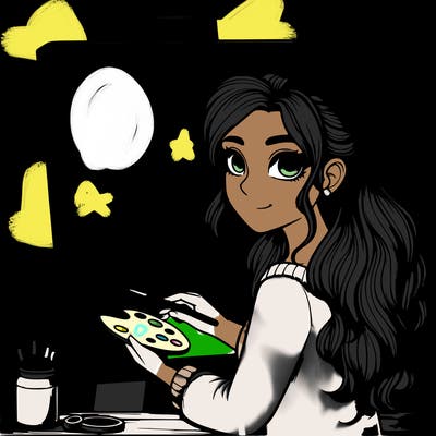 realistic girl artist painting a blank canvas