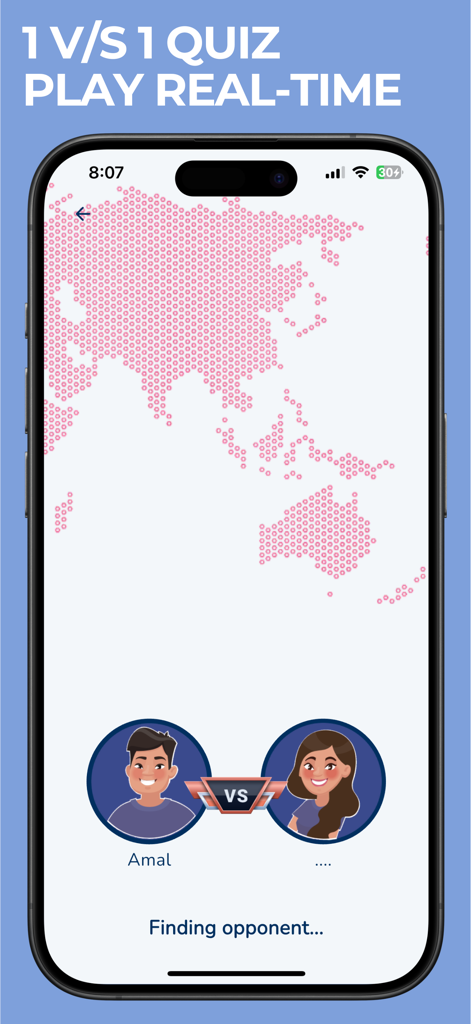 Biblia Trivia | Bible Quiz App - Una pantalla de emparejamiento de quiz bíblico en tiempo real 1 contra 1 en la aplicación Biblia Trivia mostrando a un jugador buscando un oponente.