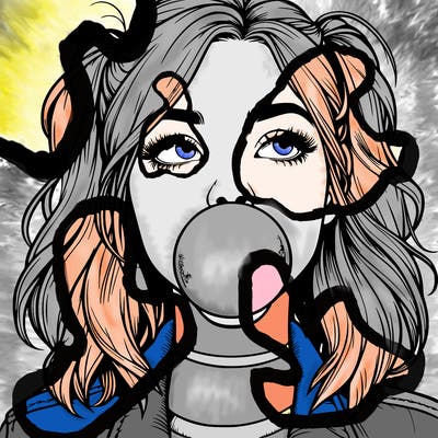 realististic girl blowing bubble -gum