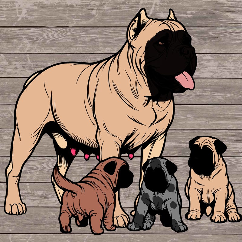 realistic pregnant cane corso mom with her puppies