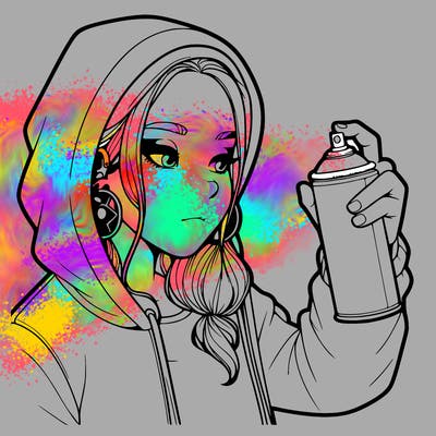 a realistic girl, spray painting