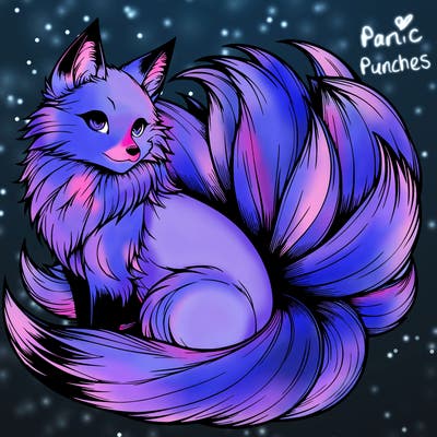 realistic detailed 9 tailed anime fox