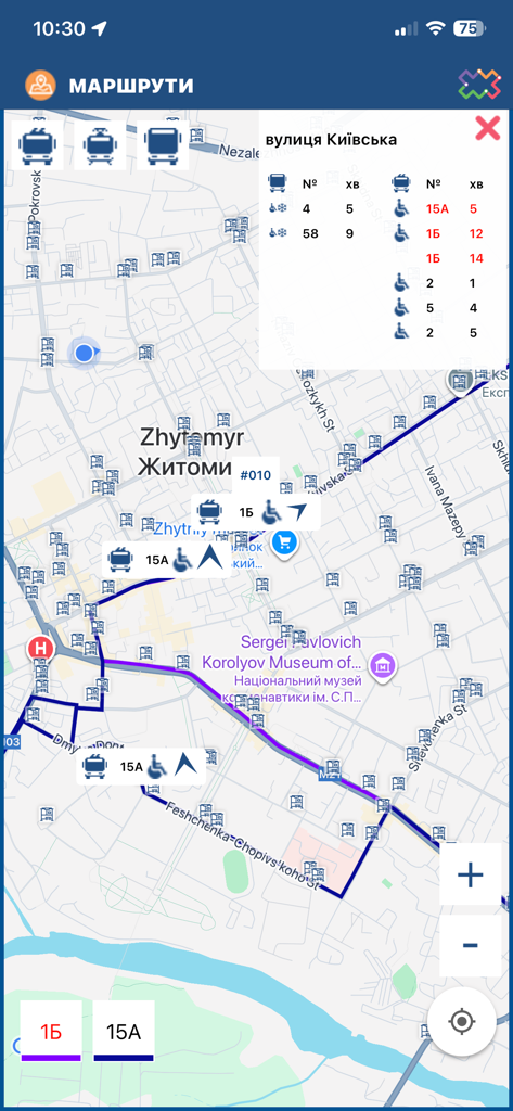 DozoR City - Public transport map showing real time vehicle locations and arrival times