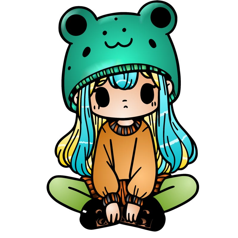a girl wearing a frog hat and some frog socks