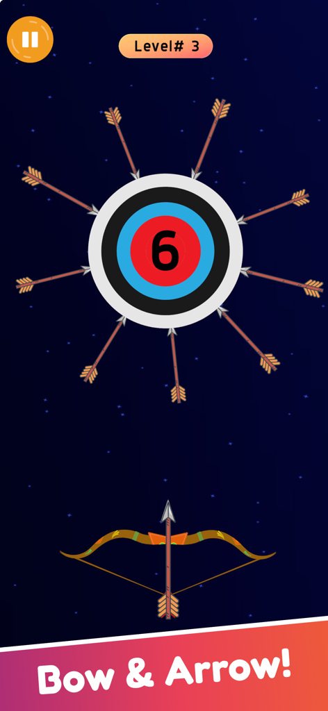 Twisty Arrow Game and Archery - Twisty Arrow Archery game interface with a bow and target wheel