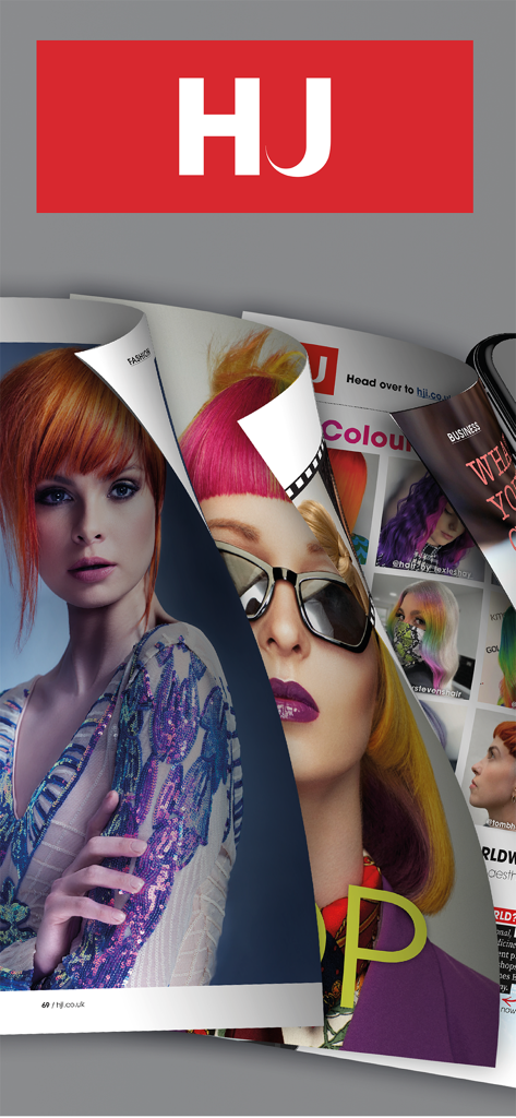 Hairdressers Journal Int - Vista previa de la aplicación Hairdressers Journal International que muestra páginas de revista digitales con colecciones de moda profesional para el cabello.