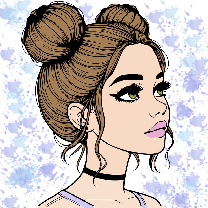 realistic girl with buns on the top of her head
