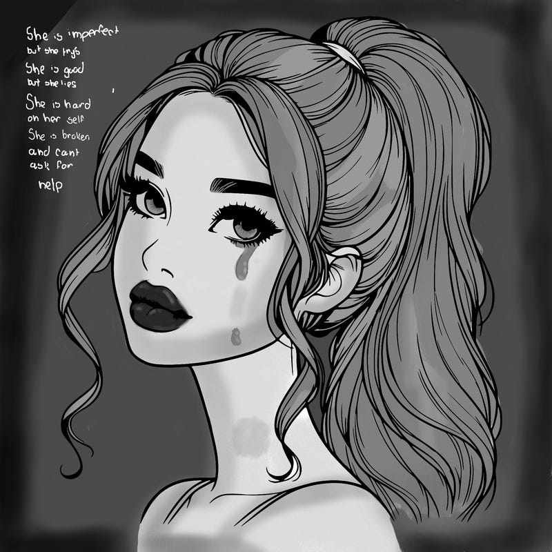 realistic girl with a ponytail on her hair and lips