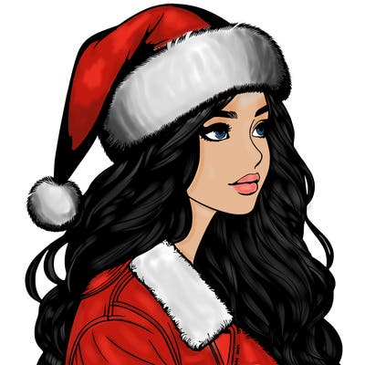 realistic girl in santa hat