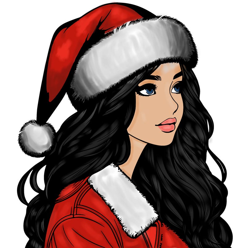 realistic girl in santa hat