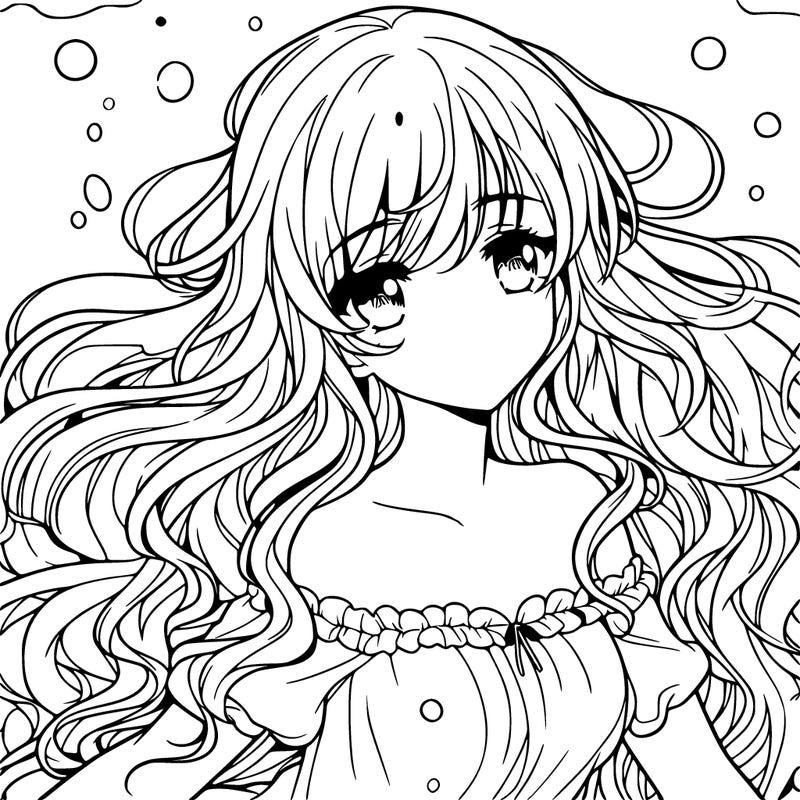 elegant anime girl with long flowing hair underwater