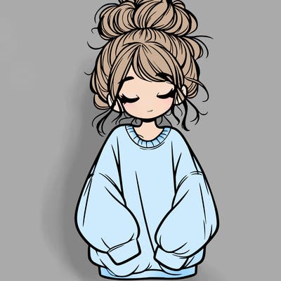 girl with baggy sweatshirt and messy bun