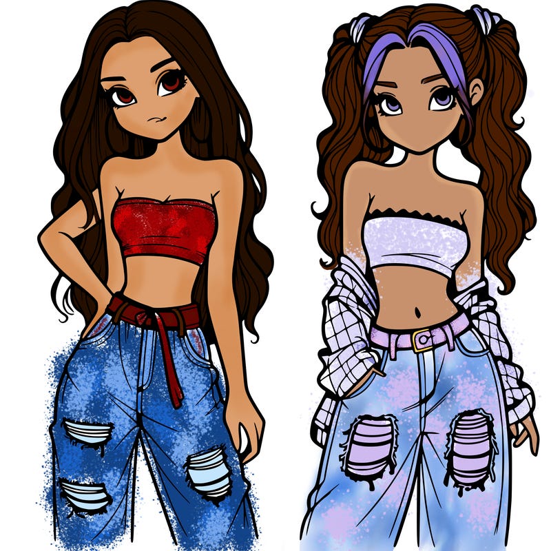 2 girls in crop tops and baggy jeans ripped