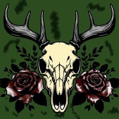 realistic deer skull with roses