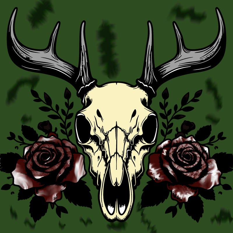 realistic deer skull with roses
