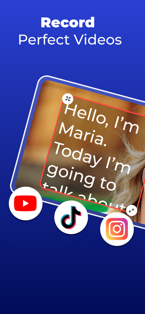 Teleprompter - VILO - VILO Teleprompter App-Oberfläche, die eine Skript-Überlagerung zur Aufnahme professioneller Videos für TikTok, YouTube und Instagram zeigt.