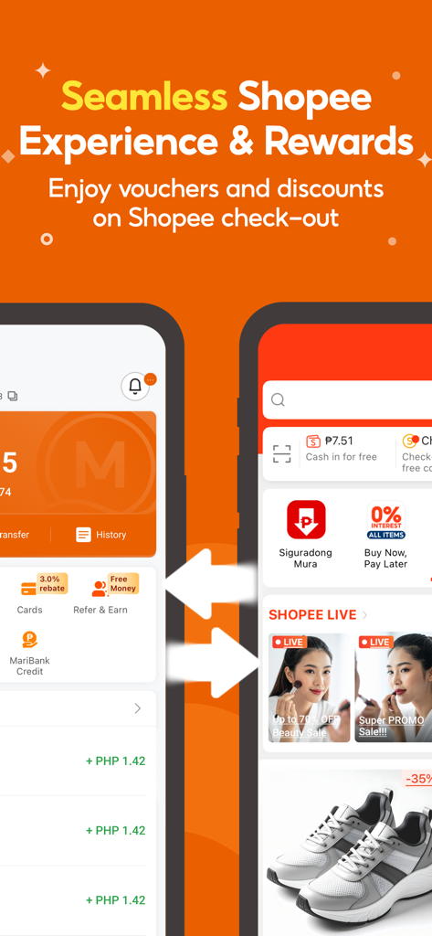 MariBank PH (SeaBank) - Schermata dell'app MariBank PH che mostra l'integrazione perfetta con Shopee e i premi