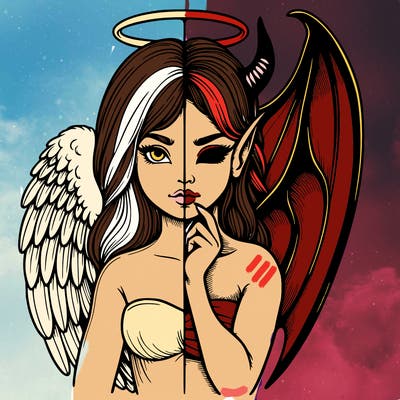 realistic angel half demon