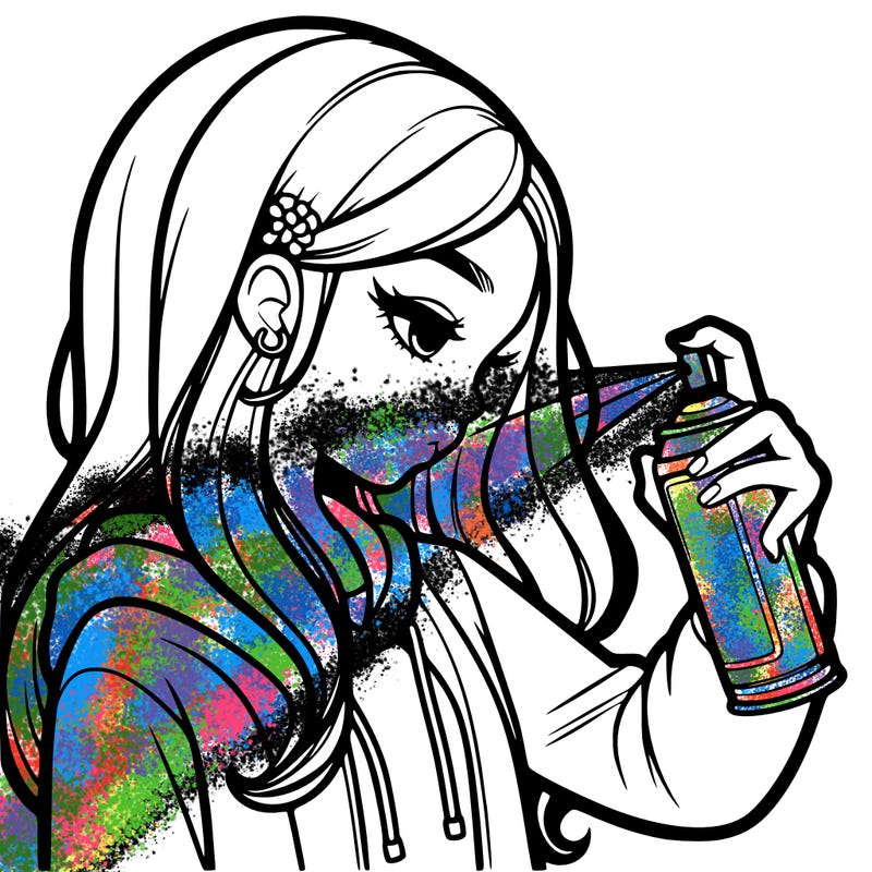 a realistic girl spray painting