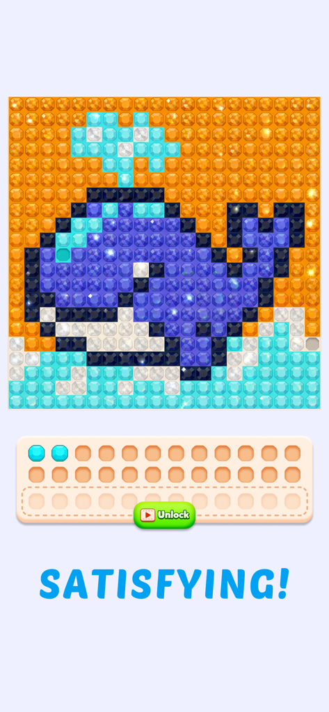 Jewel Coloring - A pixel art of a blue whale created with sparkling jewels in the Jewel Coloring app.