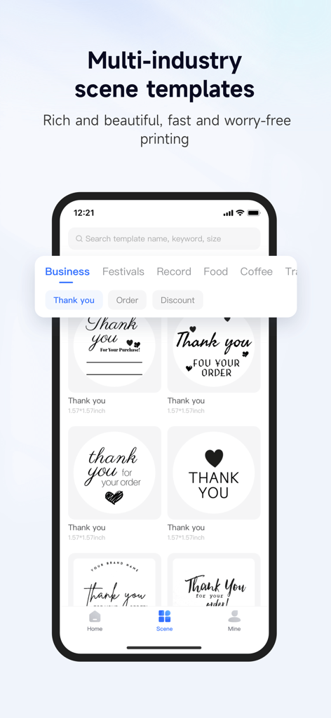 Label Expert - Label Expert app interface showing various thank you label templates for professional business printing