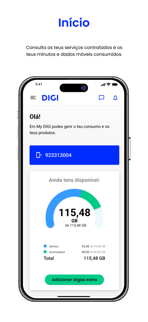 My DIGI - Dashboard of My DIGI app showing mobile data consumption and account details