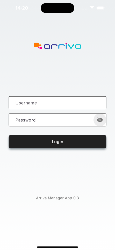 Pantalla de inicio de sesión para la aplicación de logística de lanchas rápidas Arriva Manager
