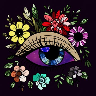 eye with flowers