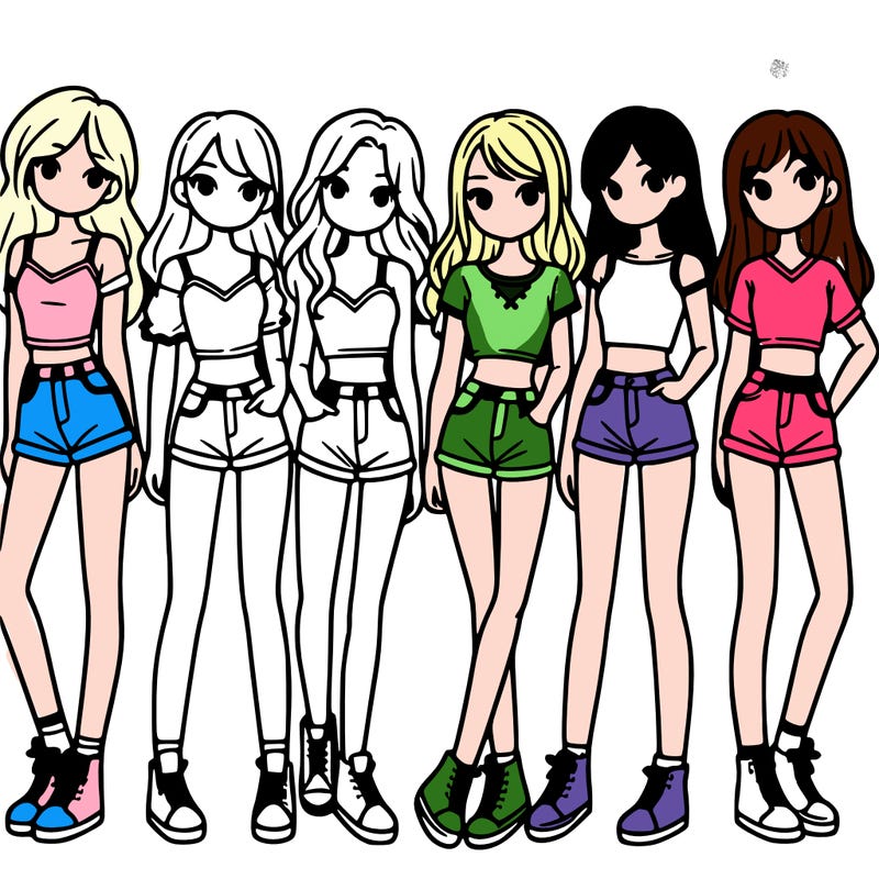 a group of girls wearing crop tops and shorts