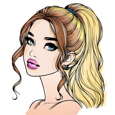 realistic girl with a ponytail on her hair and lips