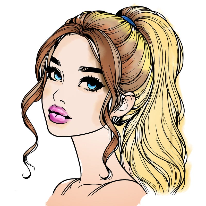 realistic girl with a ponytail on her hair and lips