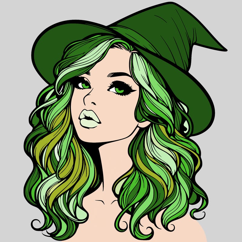 realistic witch girl with wavy hair and lips
