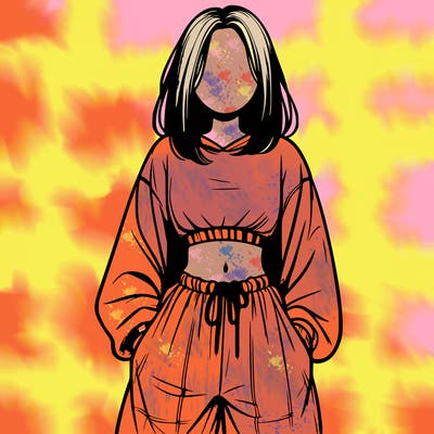 realistic girl faceless with baggy pants and a crop top