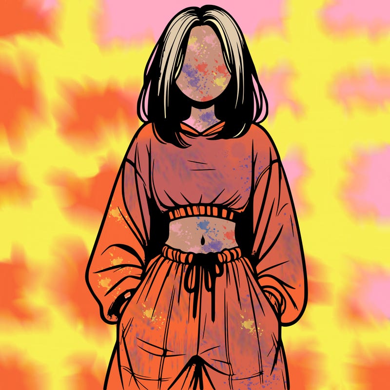 realistic girl faceless with baggy pants and a crop top