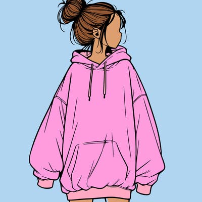 realistic girl with a oversized sweatshirt on and a bun