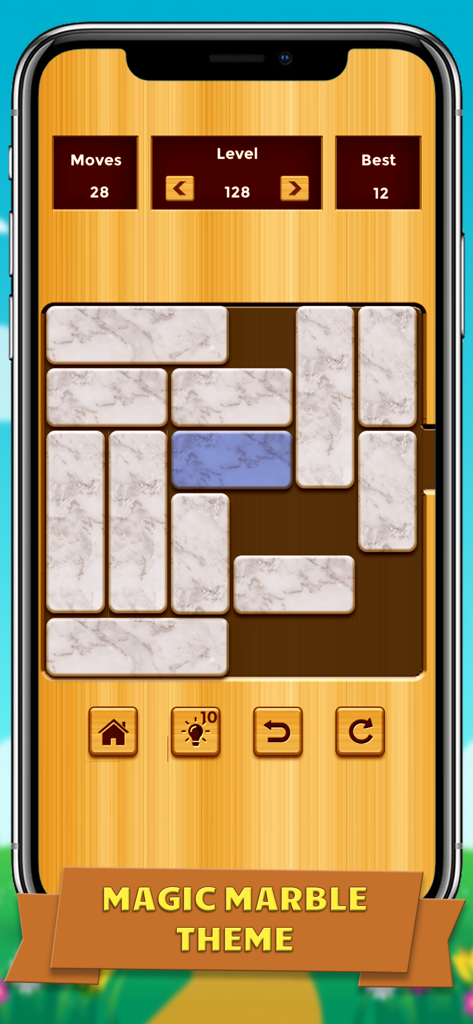 A gameplay screenshot of Unlock Me unblock puzzle game showing the Magic Marble theme.
