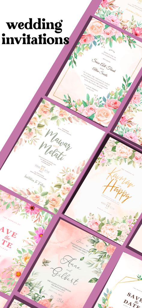 Wedding Invitations Maker - 様々な花柄のウェディング招待状テンプレートのコレクション