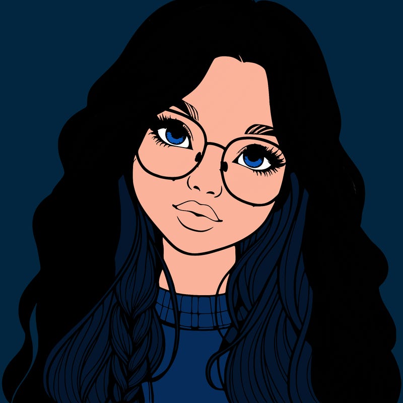 girl with long hair and freckles and glasses realistic