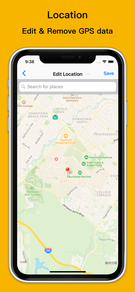 Interface of Exif Viewer app showing how to edit and remove photo GPS location data on a map