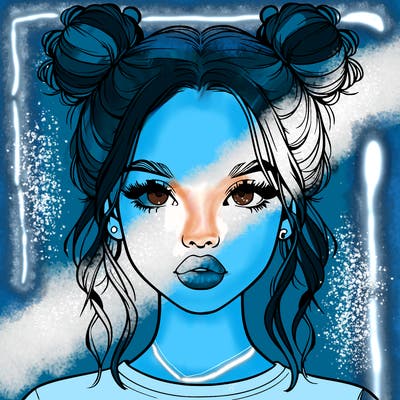 realistic girl with two buns in hair and lips