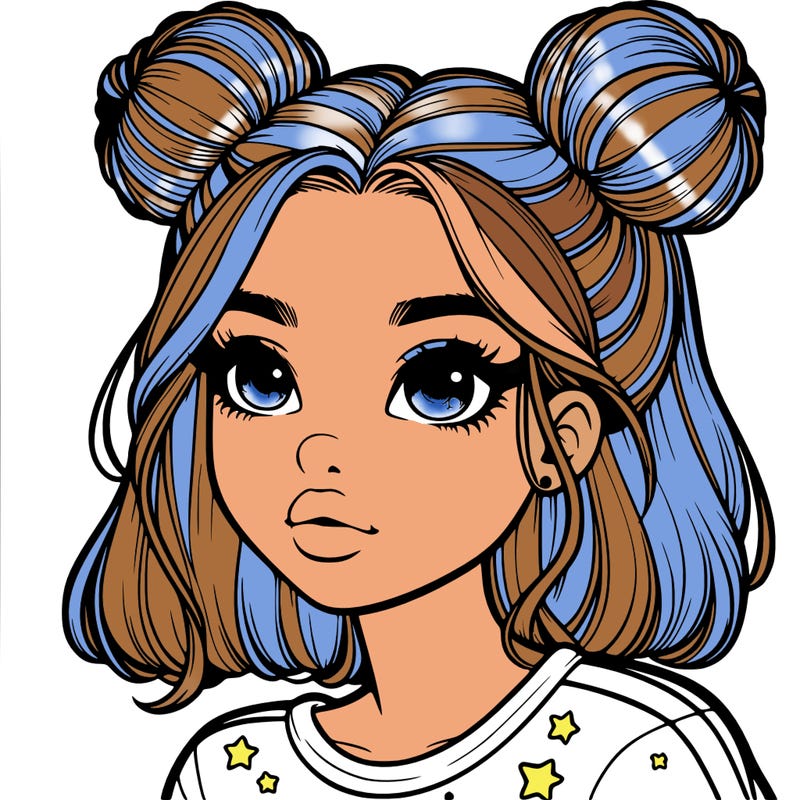 realistic girl with space buns on the side of her head