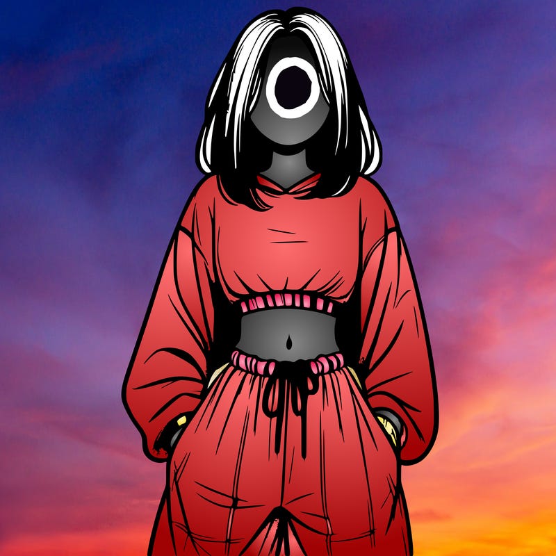 realistic girl faceless with baggy pants and a crop top