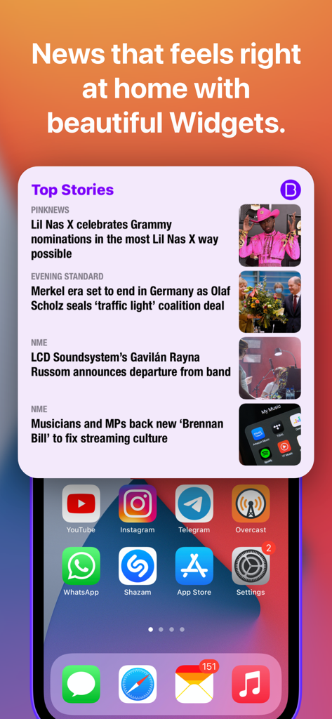 Big News - Smart Reader - iPhone 홈 화면의 상위 스토리를 보여주는 Big News 앱 위젯입니다.