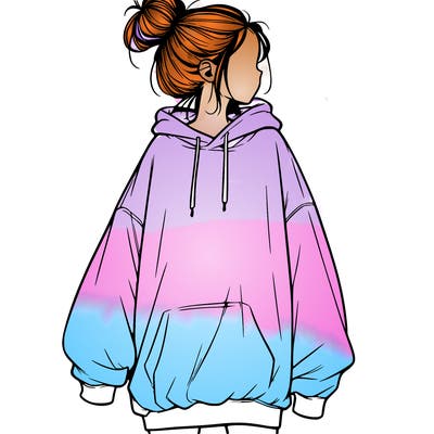 realistic girl with a oversized sweatshirt on and a bun