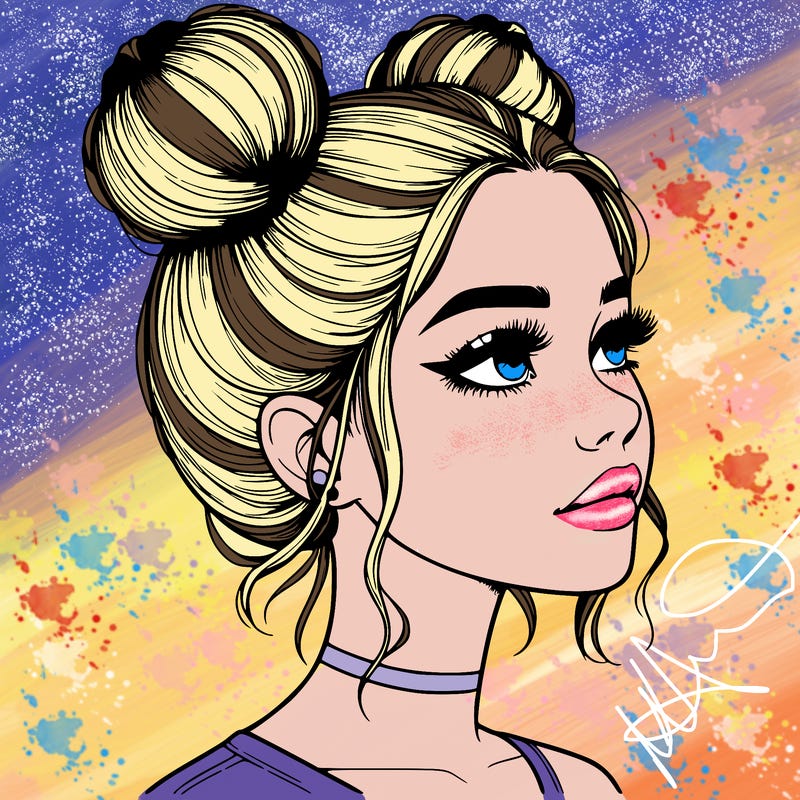 realistic girl with buns on the top of her head