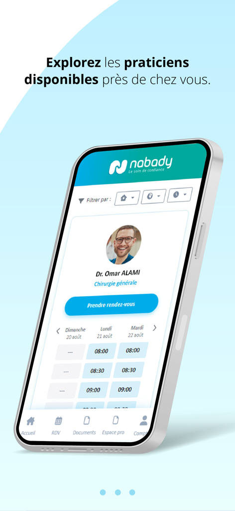 Nabady - Nabady app interface for searching medical practitioners and booking appointments