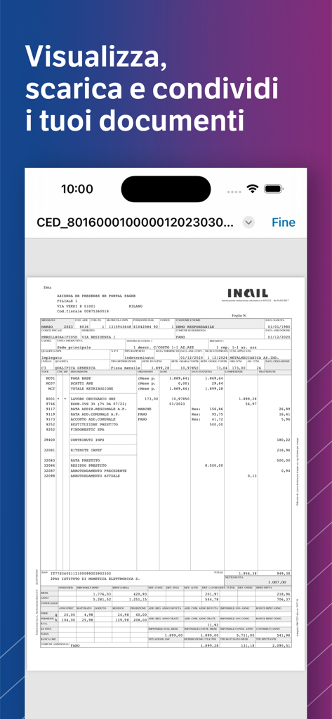 TeamSystem HR - Busta paga digitale visualizzata sull'applicazione mobile TeamSystem HR